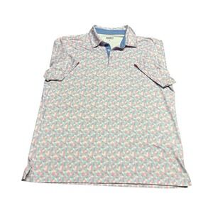 Quieti Performance Polo Shirt Mens‎ Large Pink Blue Short Sleeve Geometric Golf